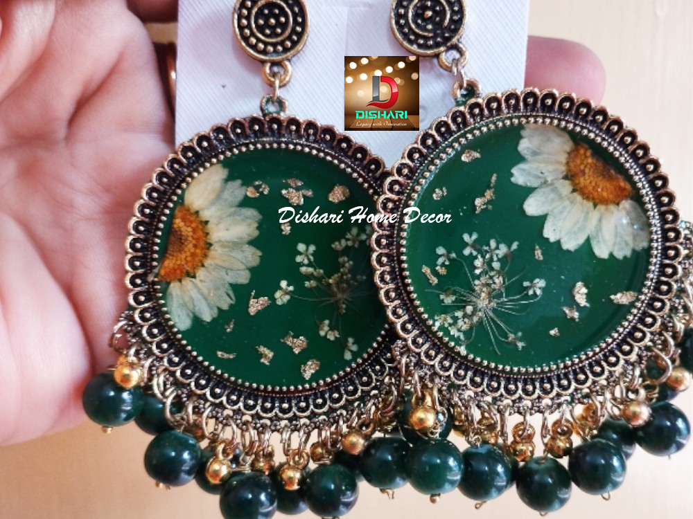 Resin Ear Rings with Silver Round Oxidized Bezels - Image 12