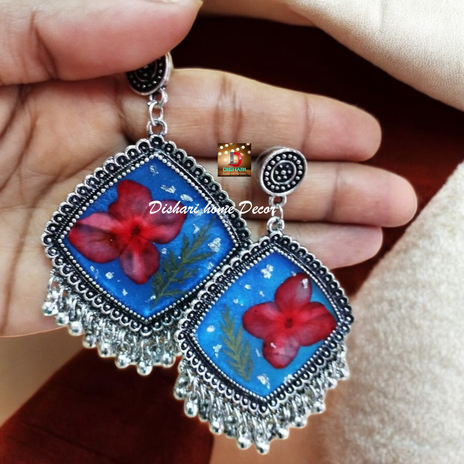 Resin Ear Rings with Small Oxidized Bezels - Image 4