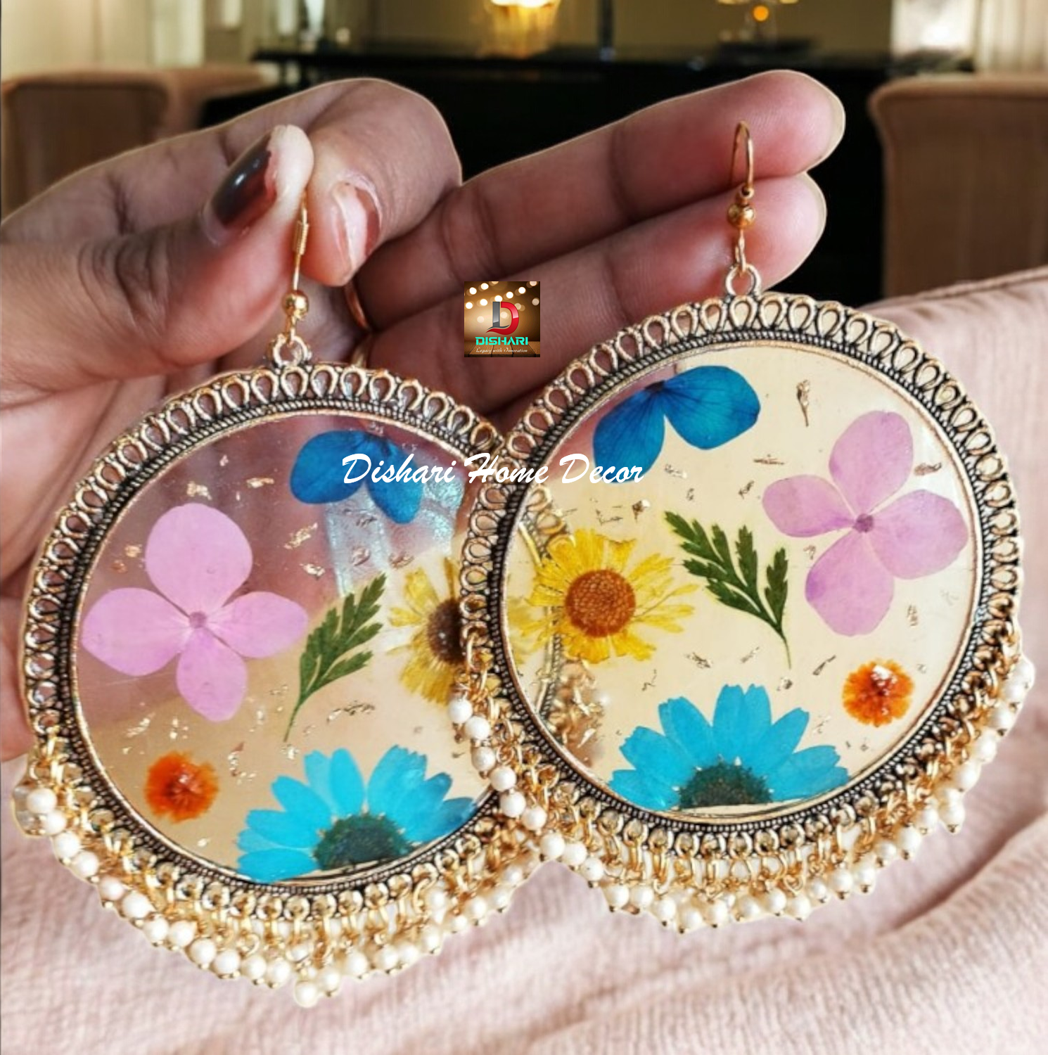 Resin Ear Rings with Large Round Oxidized Bezels - Image 3