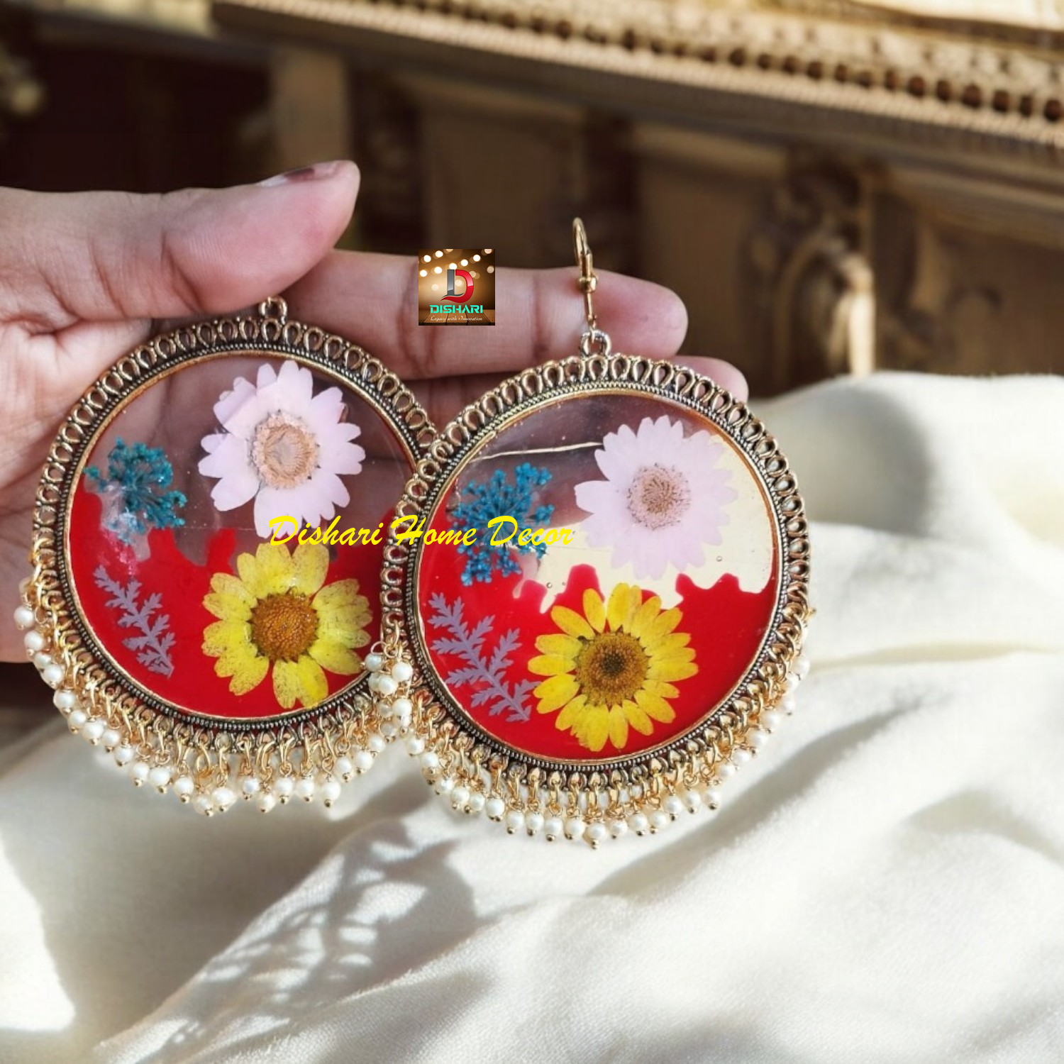 Resin Ear Rings with Large Round Oxidized Bezels - Image 2