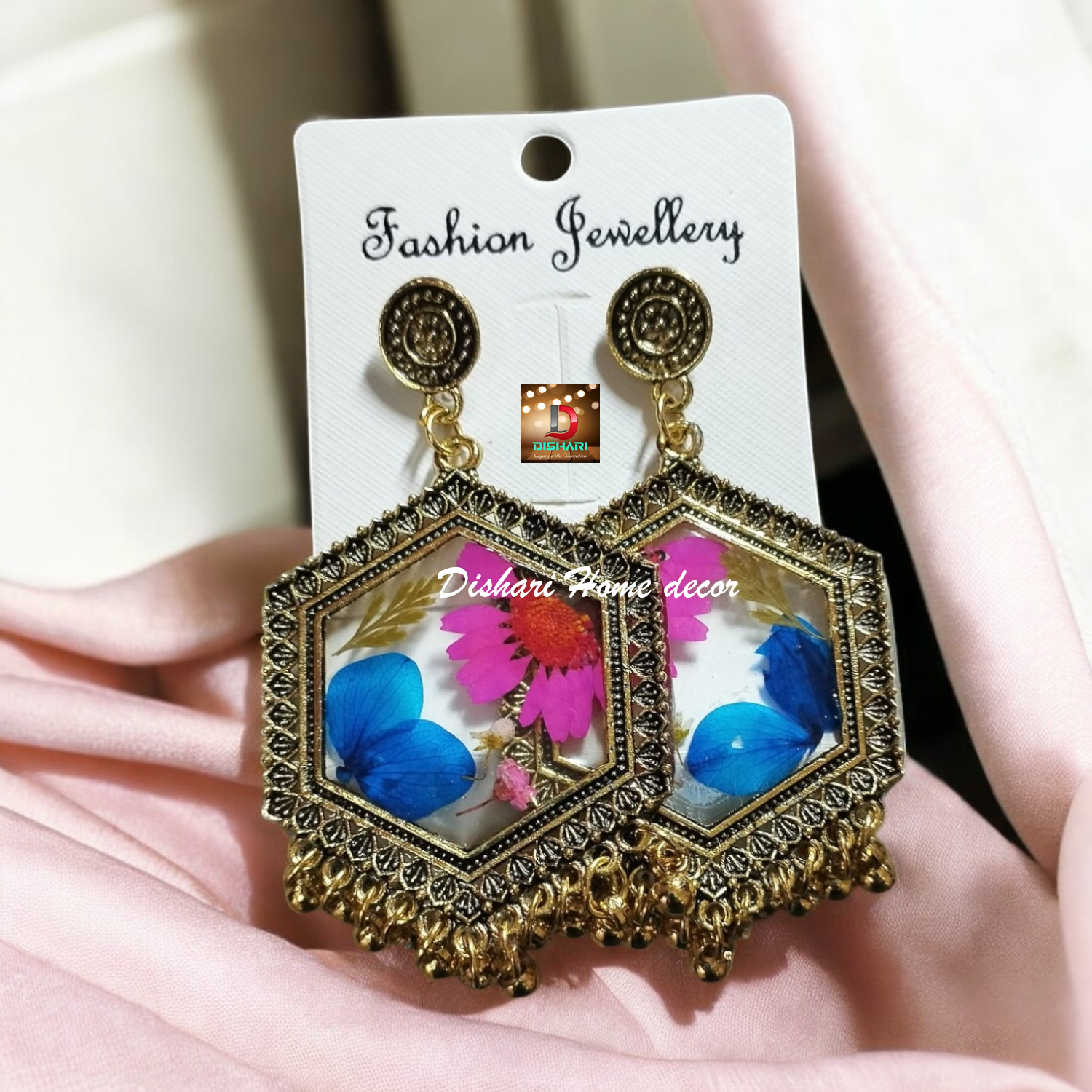 Resin Ear Rings with Small Oxidized Bezels - Image 3